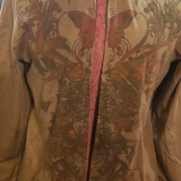 Brown Zip up hoodie Sz Large with design on front. - Picture 2 of 6